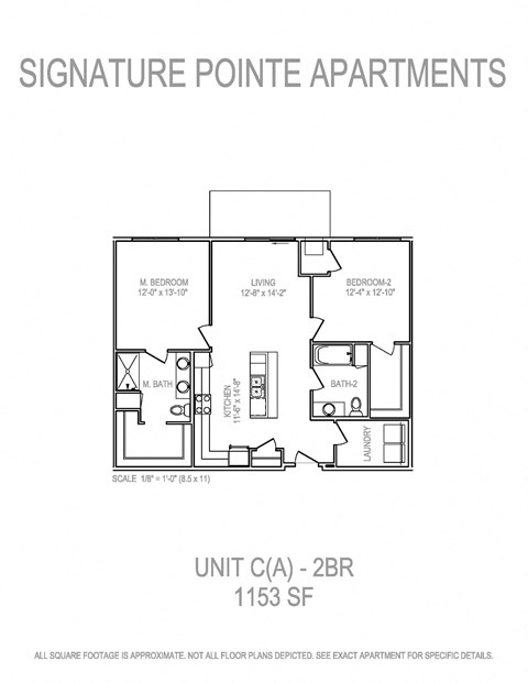 Floor plan for 2 beds, 2 baths, 1153 sqft